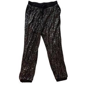 Style Rack Black Sequin Jogger Pants M Sparkly Party Pull-On